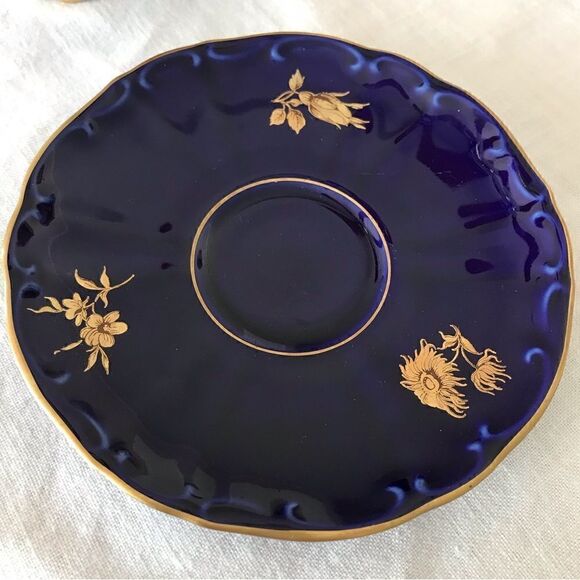 Bareuther Waldsassen Echt Cobalt Handarbeit Rose Demitasse Cup & Saucer Set 24kt - Picture 7 of 16